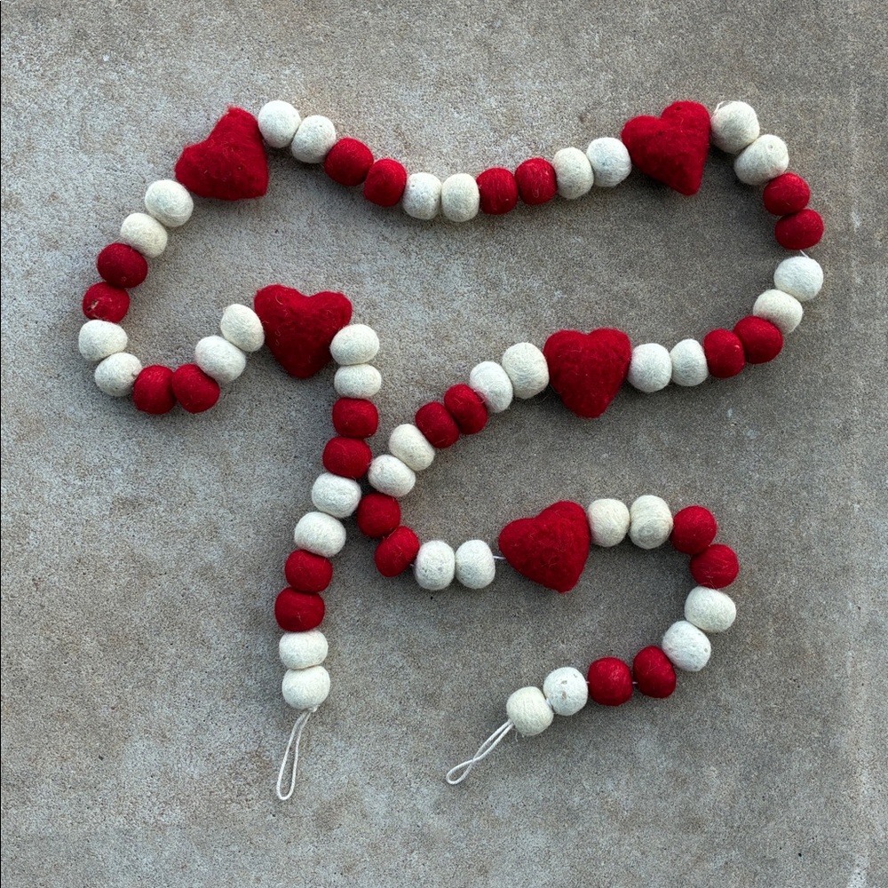 Felted Wool Heart Garland 6ft